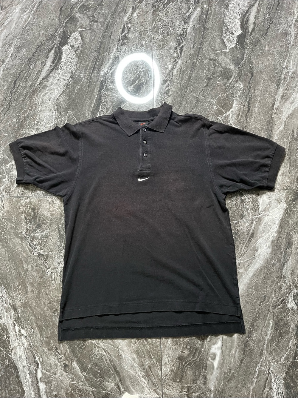 Vtg Nike Center Swoosh Polo Shirt Mens Large L Black Middle Logo Cotton Peru
